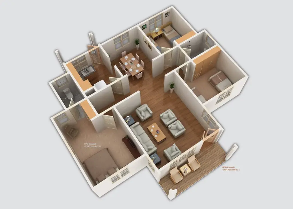 Three Bedroom House Plan with Master Bedroom En suite
