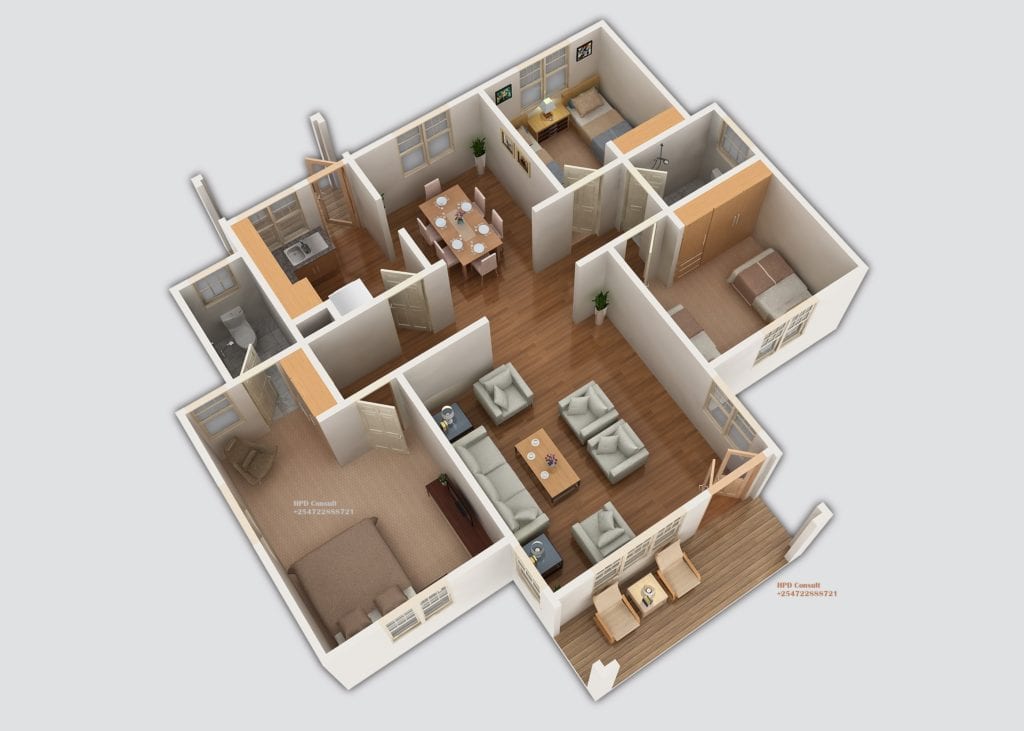 Three Bedroom House Plan with Master Bedroom En suite