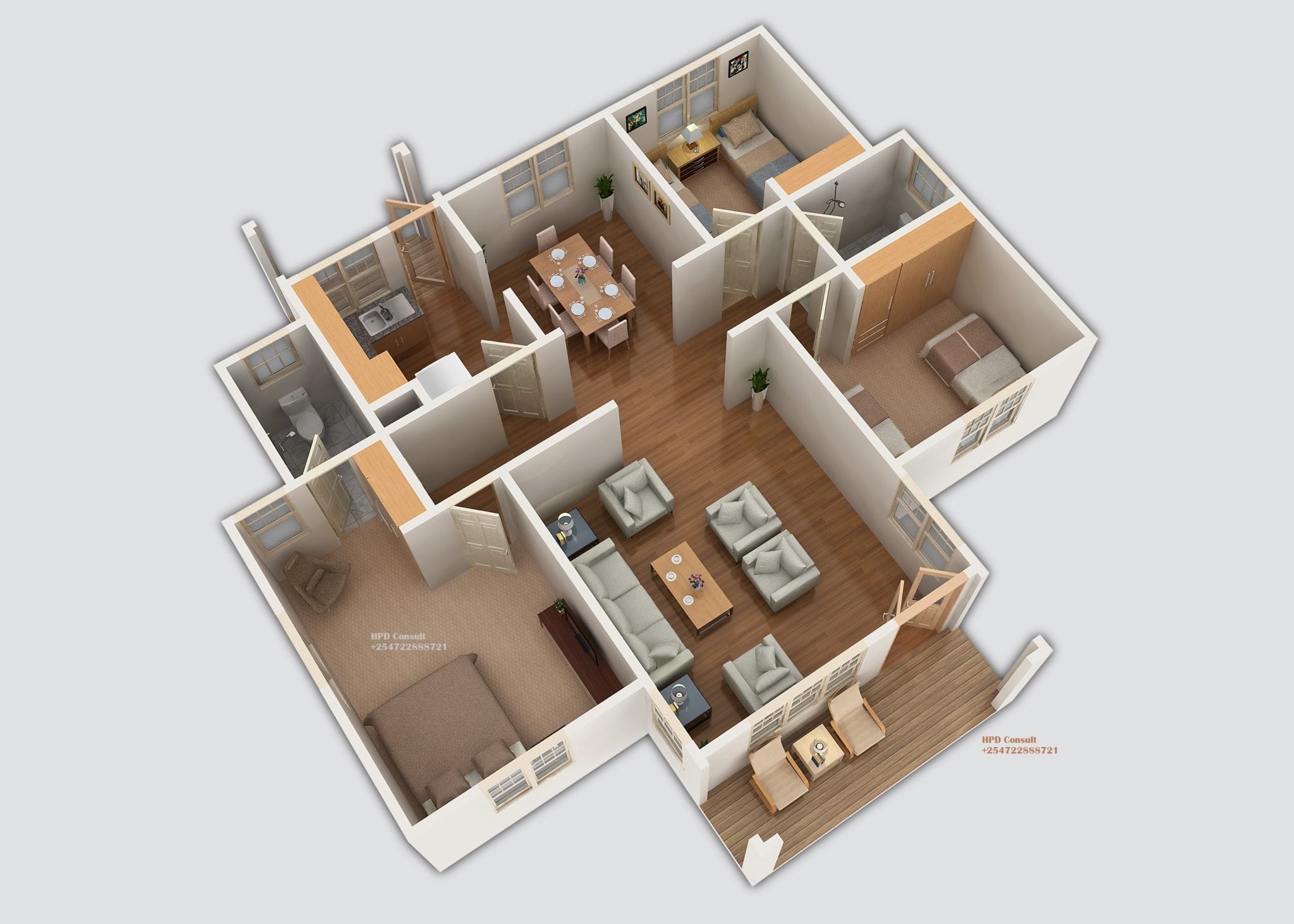 Three Bedroom House Design 0907B - Hpd Team