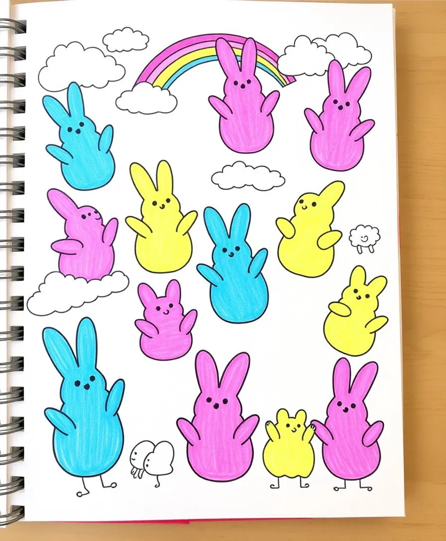 21 Easter Doodle Ideas for Your Sketchbook That Will Blow Your Mind! 11 21 Easter Doodle Ideas for Your Sketchbook That Will Blow Your Mind! - 8. Peeps Parade