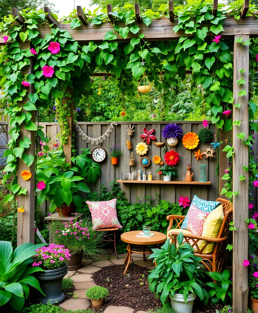 21 Stunning Garden Trellis Ideas For Wall Climbing Vines That Will Transform Your Space! 24 21 Stunning Garden Trellis Ideas For Wall Climbing Vines That Will Transform Your Space! - 21. Trellis with Garden Art