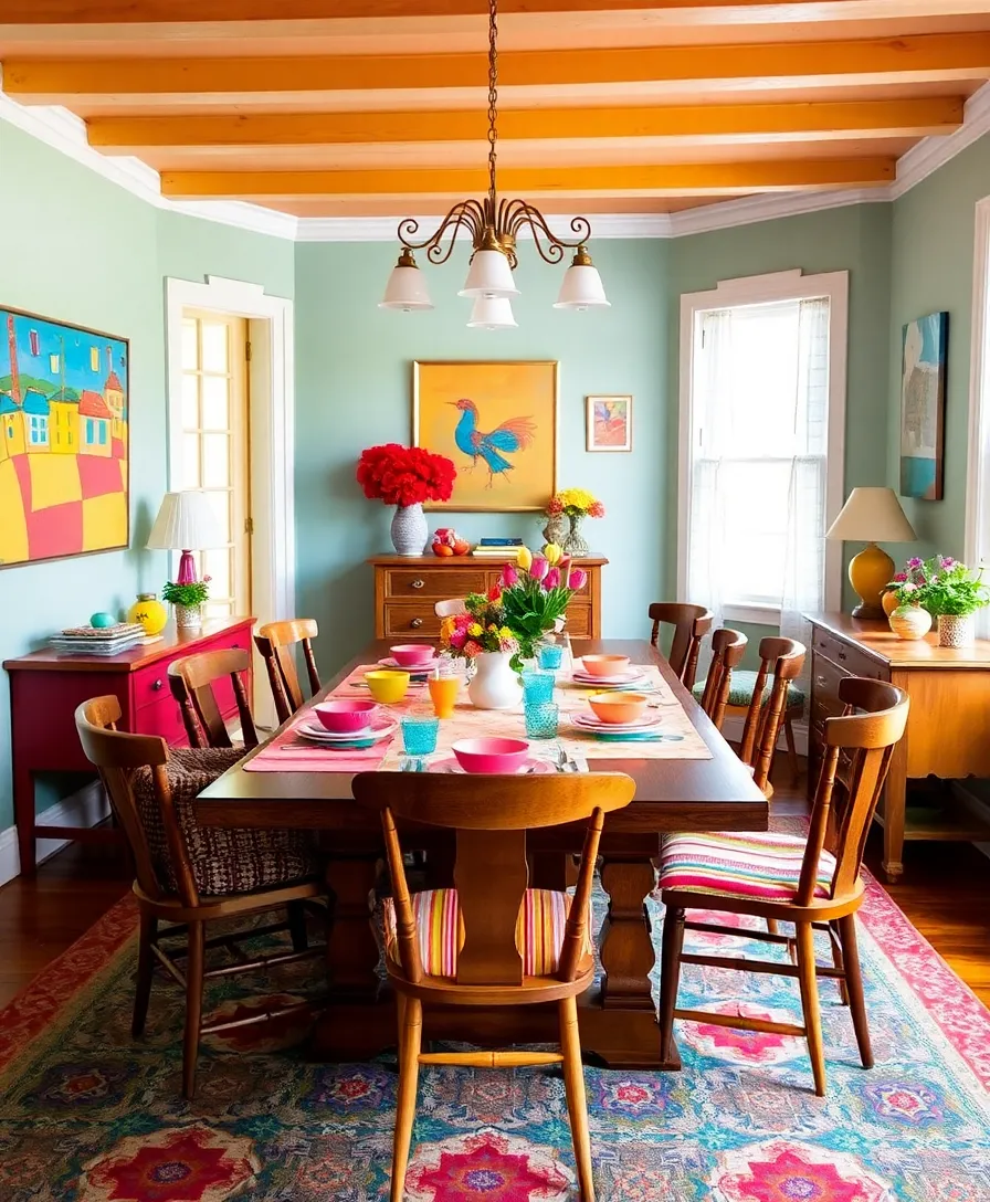 21 Whimsical Cottagecore Dining Rooms That'll Transport You to a Cozy Countryside! 10 21 Whimsical Cottagecore Dining Rooms That'll Transport You to a Cozy Countryside! - 7. Playful Color Palette