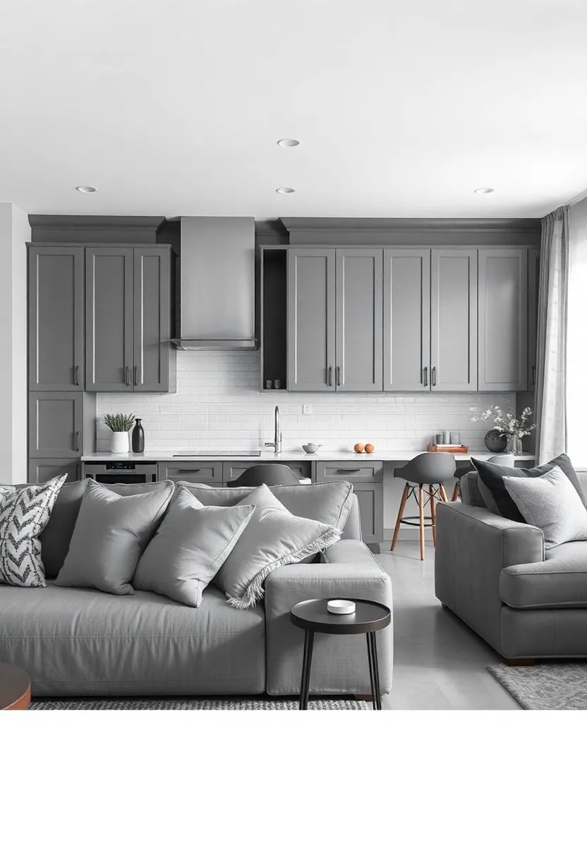 21 Living Room and Kitchen Together Ideas 19 21 Stunning Living Room and Kitchen Combinations - 16. Monochrome Magic