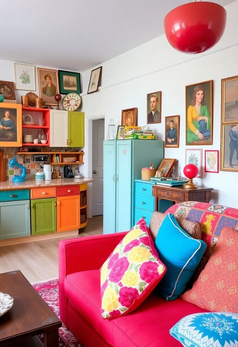21 Living Room and Kitchen Together Ideas 13 21 Stunning Living Room and Kitchen Combinations - 10. Colorful Eclectic