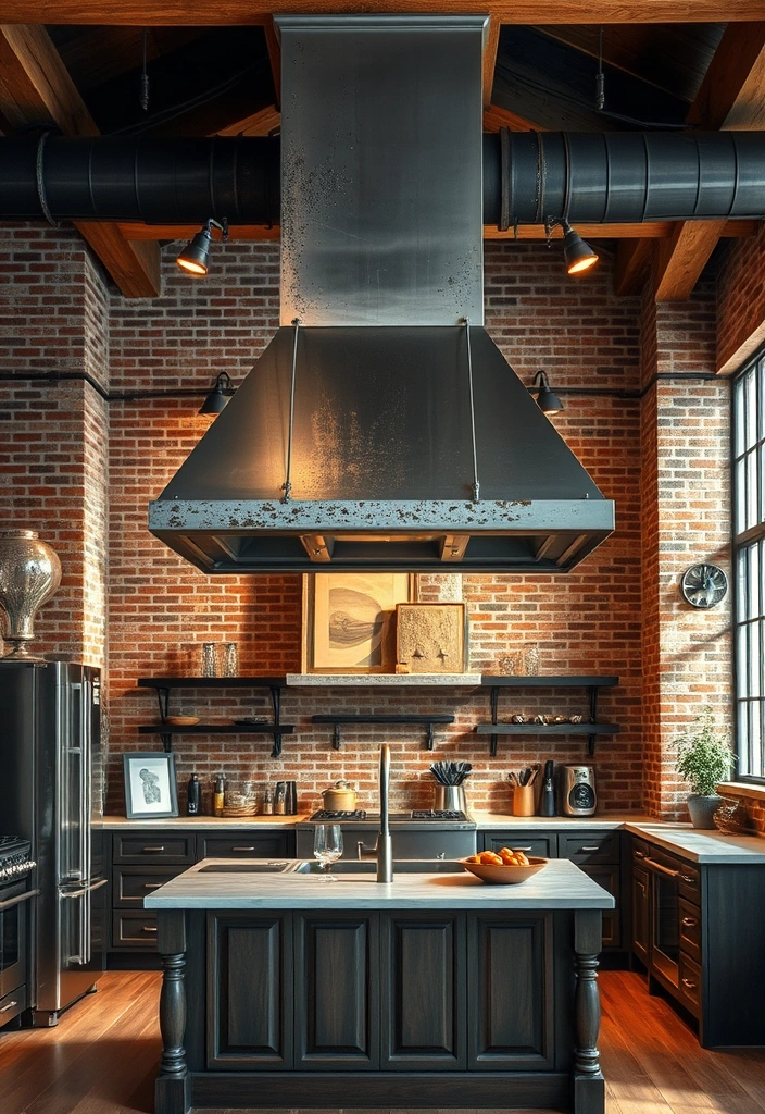 21 Rustic Kitchen Hood Designs to Give Your Home a Cozy Vibe 5 21 Rustic Kitchen Hood Designs to Give Your Home a Cozy Vibe (You'll Love #11!) - 2. Industrial-Style Metal Hood