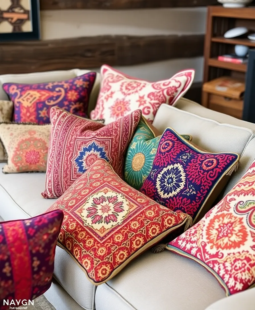 21 Rustic Mexican Decor Ideas That Will Transform Your Living Room Into a Cozy Retreat! 14 21 Rustic Mexican Decor Ideas That Will Transform Your Living Room Into a Cozy Retreat! - 11. Colorful Throw Pillows