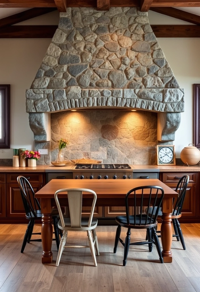 21 Rustic Kitchen Hood Designs to Give Your Home a Cozy Vibe 6 21 Rustic Kitchen Hood Designs to Give Your Home a Cozy Vibe (You'll Love #11!) - 3. Rustic Stone Hood