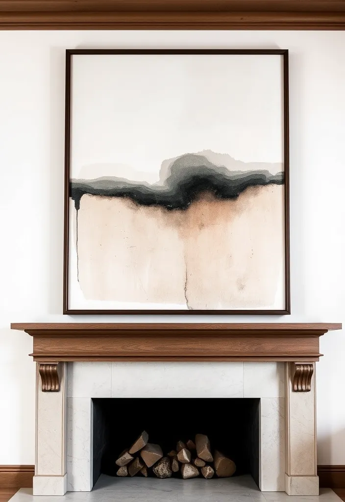 21 Minimalist Living Room Mantle Decor Ideas That Scream Elegance! 6 21 Minimalist Living Room Mantle Decor Ideas That Scream Elegance! - 3. Elegant Framed Art