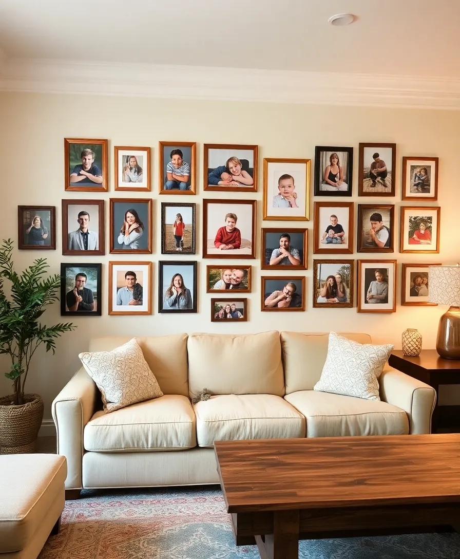 21 Cosy Living Room Ideas in Warm Colours That Will Melt Your Heart! 25 21 Cosy Living Room Ideas in Warm Colours That Will Melt Your Heart! - 21. Personal Touches with Family Photos