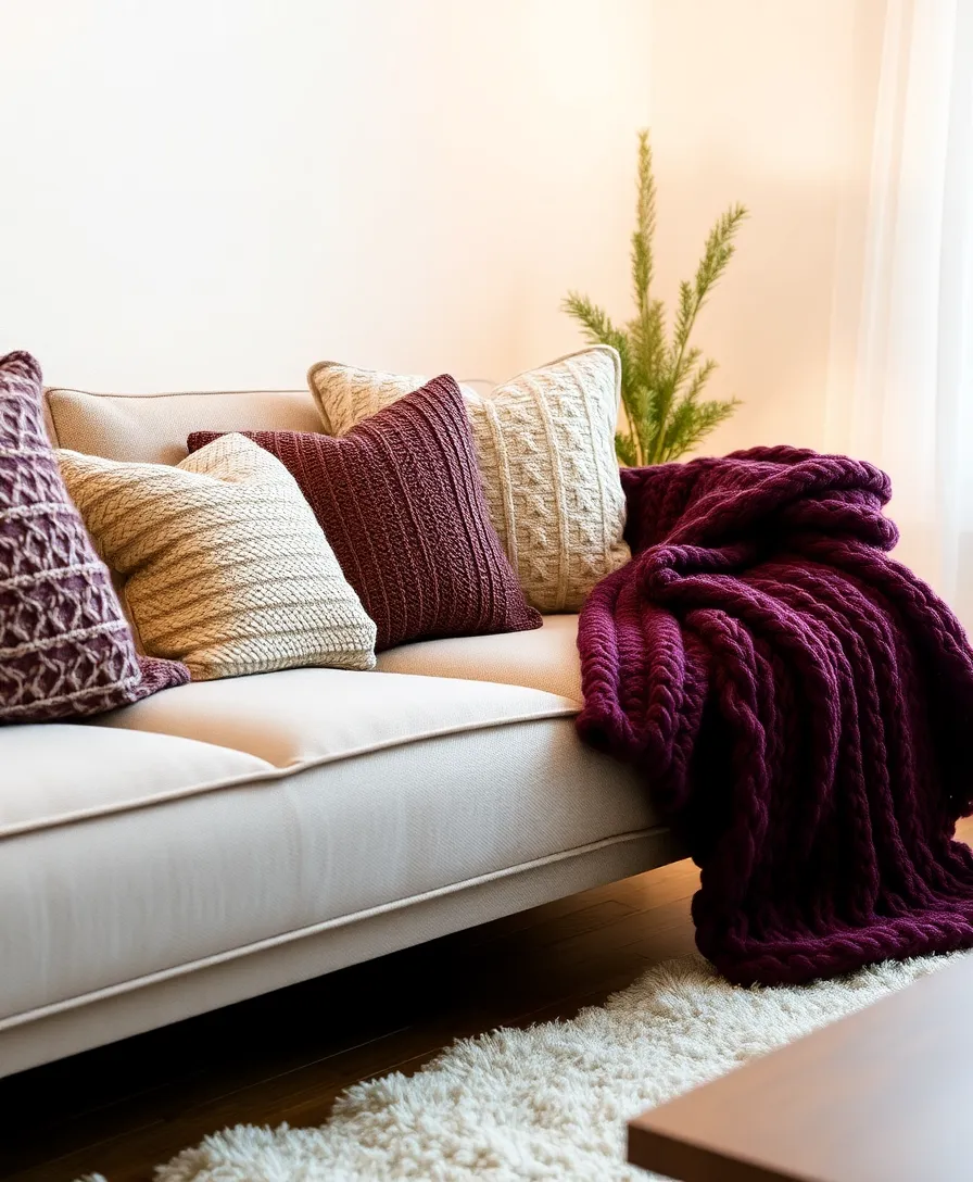 21 Cosy Living Room Ideas in Warm Colours That Will Melt Your Heart! 16 21 Cosy Living Room Ideas in Warm Colours That Will Melt Your Heart! - 12. Warm Textured Pillows and Throws