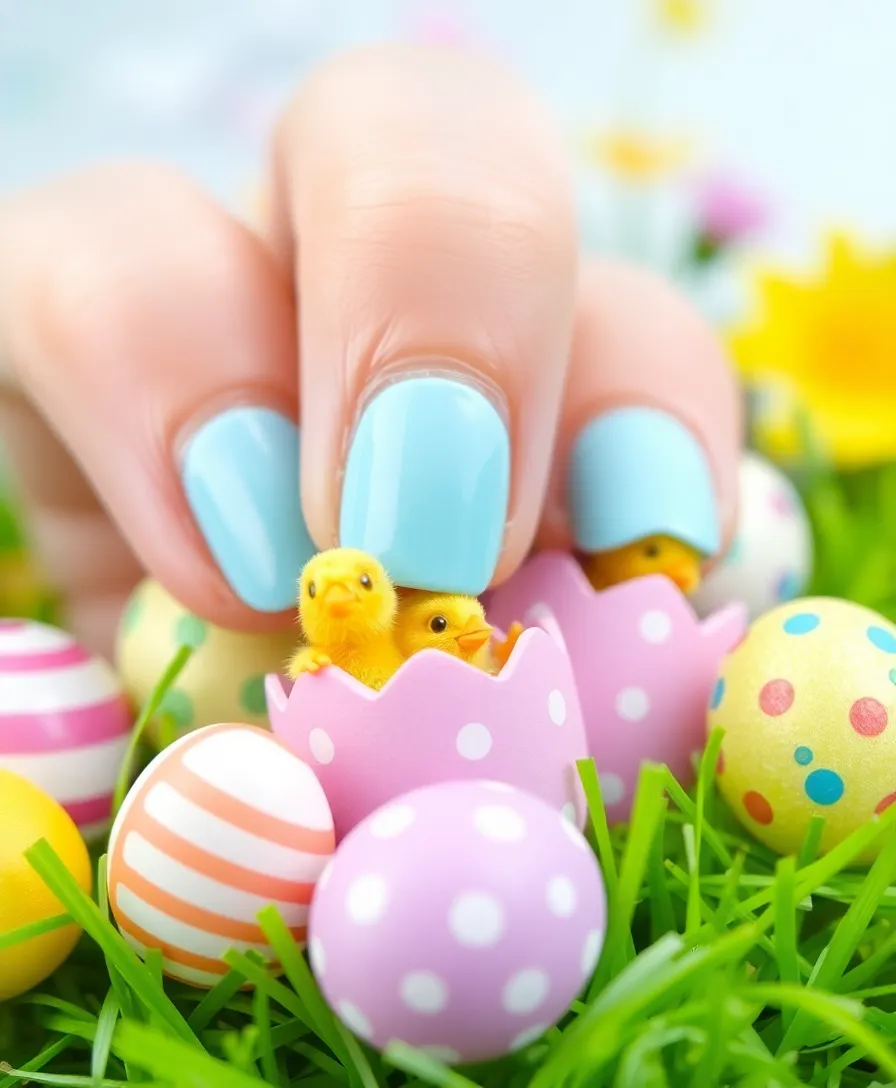 21 Easter Nail Designs That Will Make You the Star of the Egg Hunt! 12 21 Easter Nail Designs That Will Make You the Star of the Egg Hunt! - 9. Playful Chick and Egg