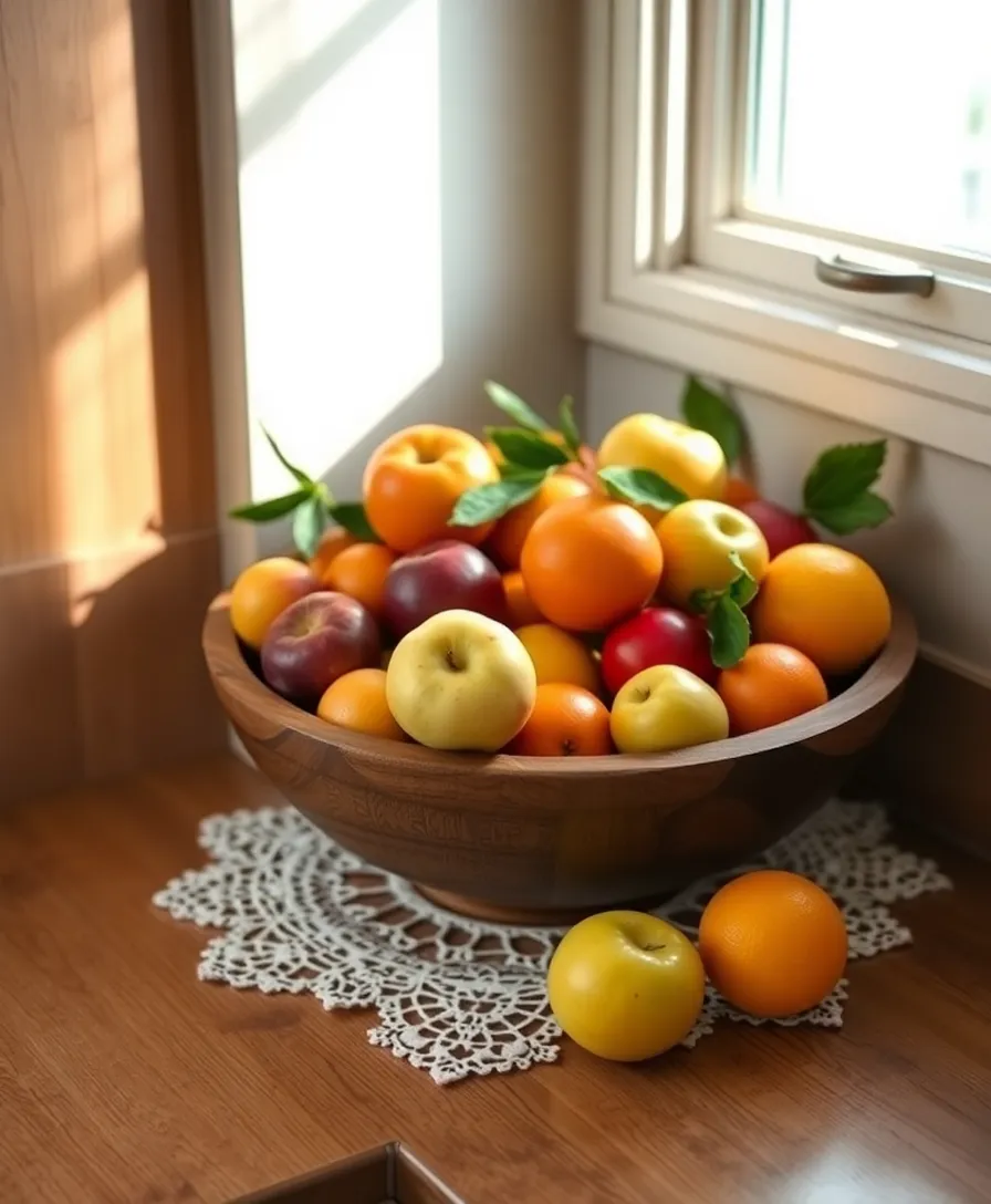 19 Vintage Corner Countertop Decor Inspirations That Will Take You Back in Time! 10 19 Vintage Corner Countertop Decor Inspirations That Will Take You Back in Time! - 6. Rustic Fruit Bowl Centerpiece