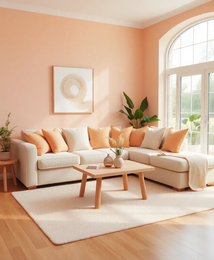 21 Cosy Living Room Ideas in Warm Colours That Will Melt Your Heart! 22 21 Cosy Living Room Ideas in Warm Colours That Will Melt Your Heart! - 18. Soft Peach and Cream Palette