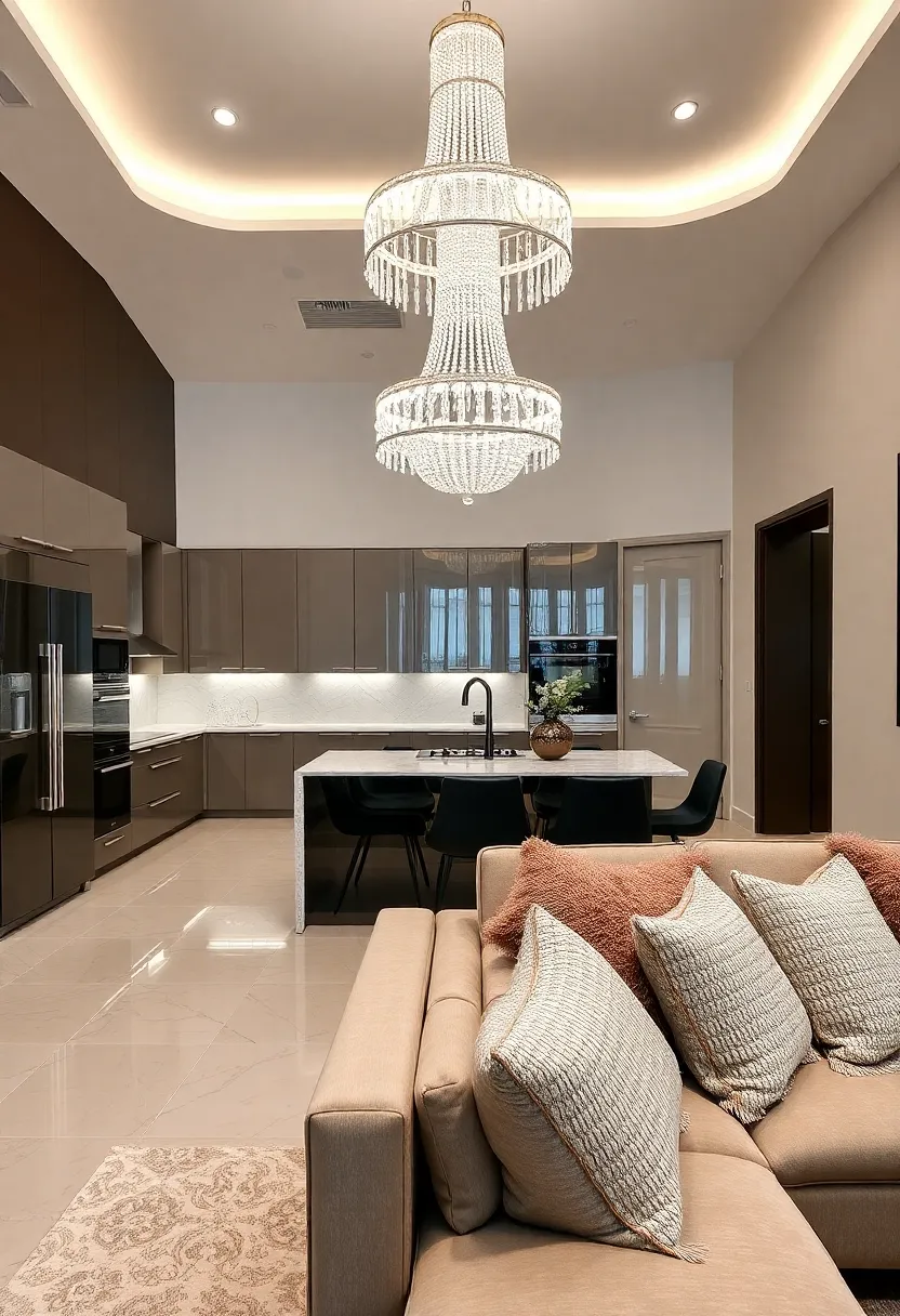 21 Living Room and Kitchen Together Ideas 18 21 Stunning Living Room and Kitchen Combinations - 15. Luxe Modernity