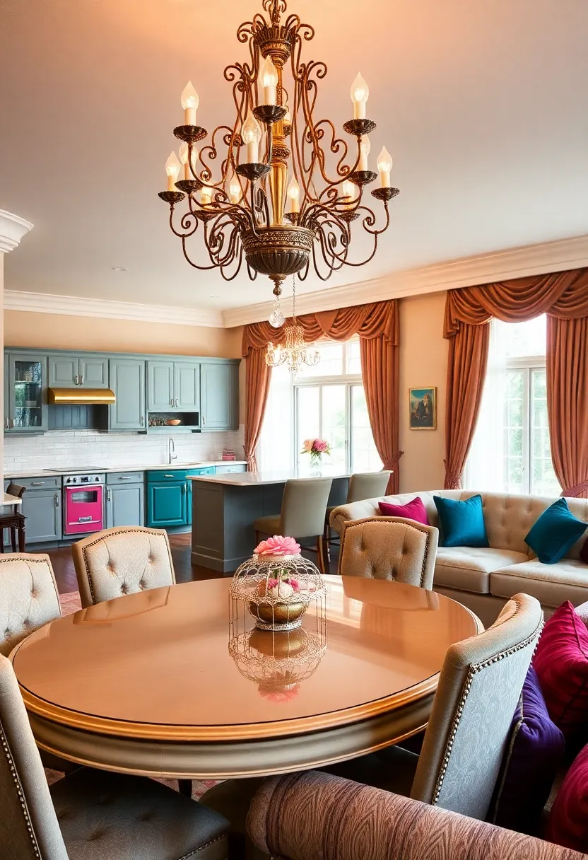 21 Living Room and Kitchen Together Ideas 9 21 Stunning Living Room and Kitchen Combinations - 6. Vintage Glam