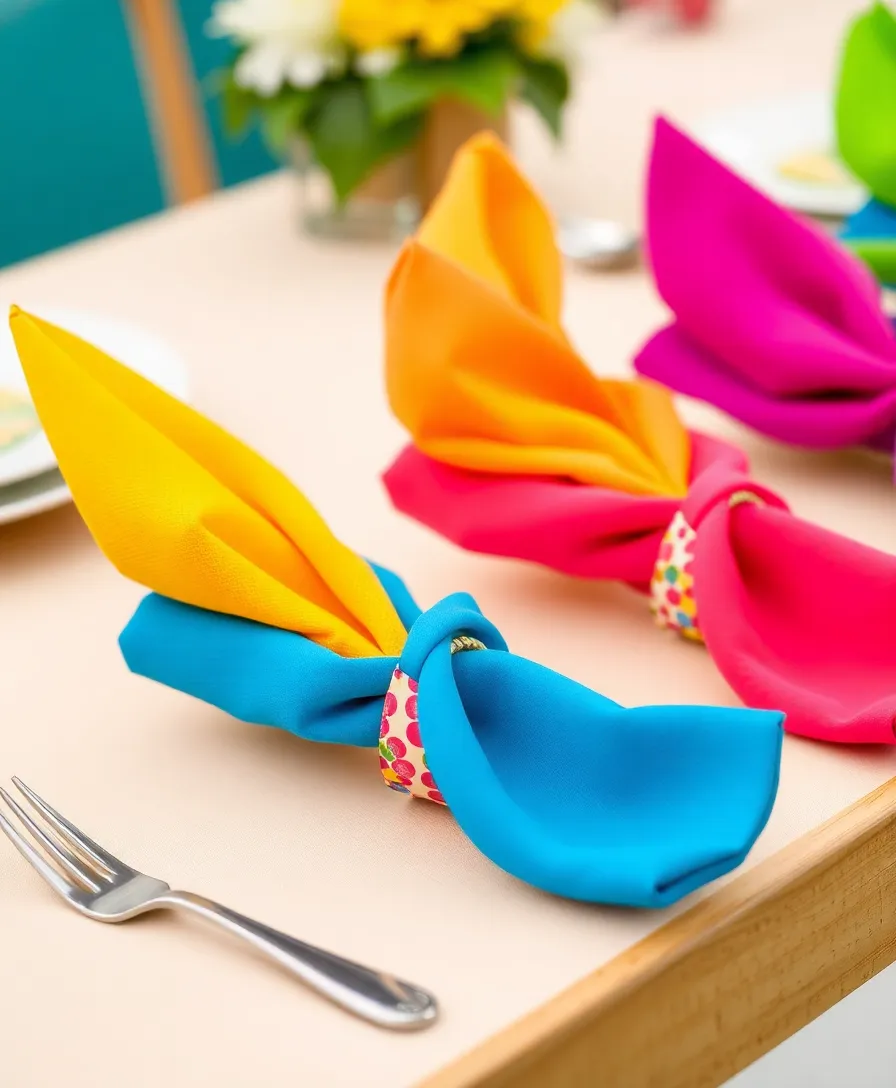 19 Colorful Table Decorations That Will Brighten Up Your Home Instantly! 15 19 Colorful Table Decorations That Will Brighten Up Your Home Instantly! - 12. Bright Napkin Displays