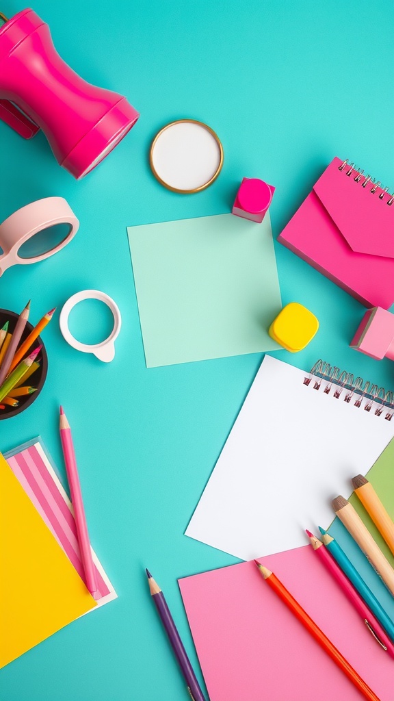 17 Creative Desk Inspiration Ideas For A Fresh Look 5 A vibrant workspace featuring colorful stationery and tools.