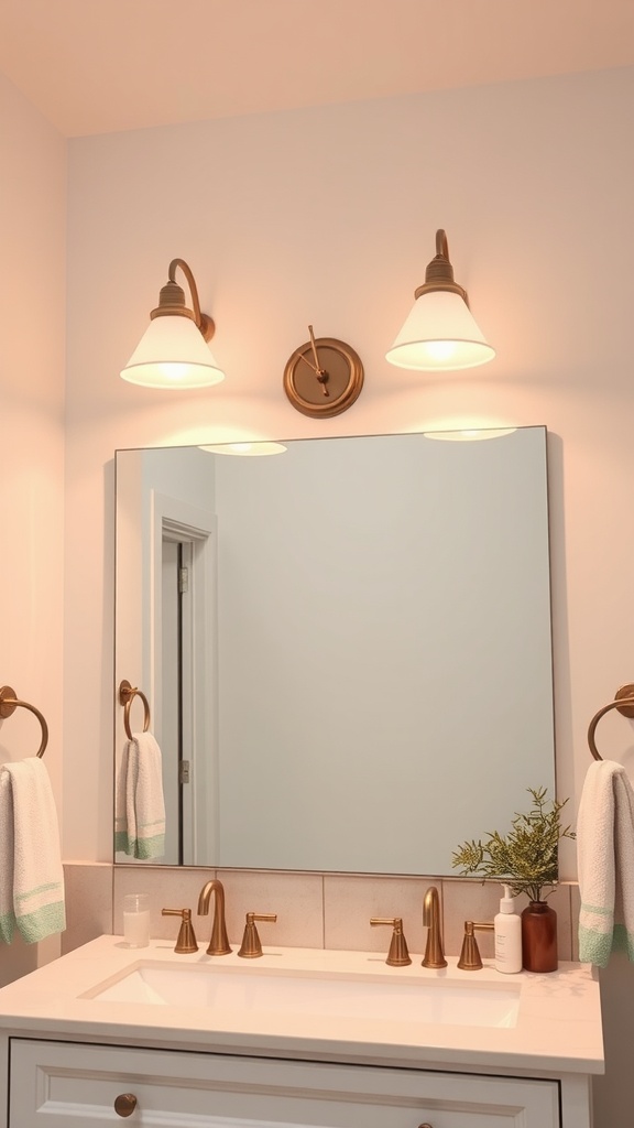 15 Bathroom Vanity Lighting Over Mirror Ideas For A Perfect Setup 8 A bathroom featuring classic double vanity lights over a mirror, showcasing a stylish setup.