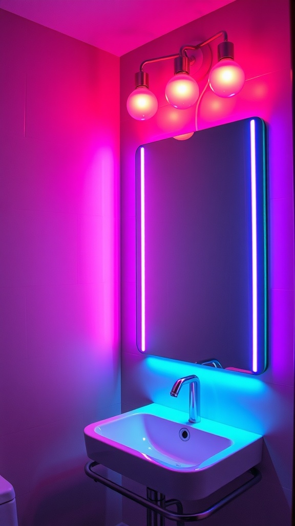 15 Bathroom Vanity Lighting Over Mirror Ideas For A Perfect Setup 11 Color-changing smart bulbs illuminating a stylish bathroom mirror
