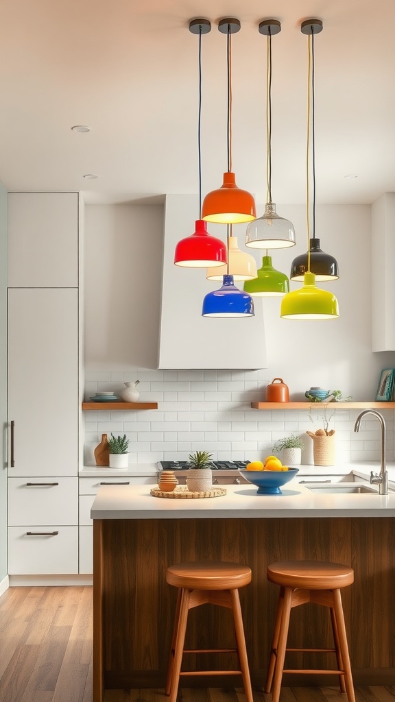 15 Pendant Lighting Over Kitchen Island Ideas For A Stylish Glow 4 Colorful ceramic pendant lights hanging over a kitchen island.