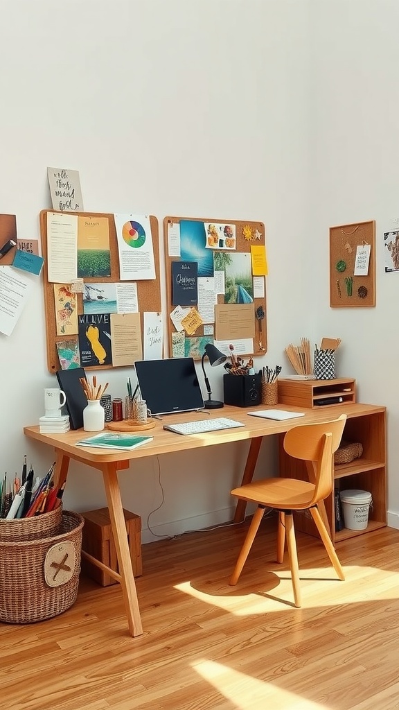 19 Stunning Ikea Desk Ideas You Need To Copy 9 Creative art and craft station featuring an Ikea desk with cork boards and art supplies.