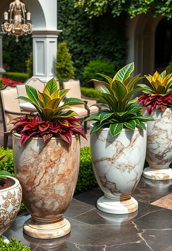 21 Decorative Garden Planters That Will Make Your Neighbors Jealous 19 21 Decorative Garden Planters That Will Make Your Neighbors Jealous (Check Out #12!) - 16. Luxurious Marble Planters