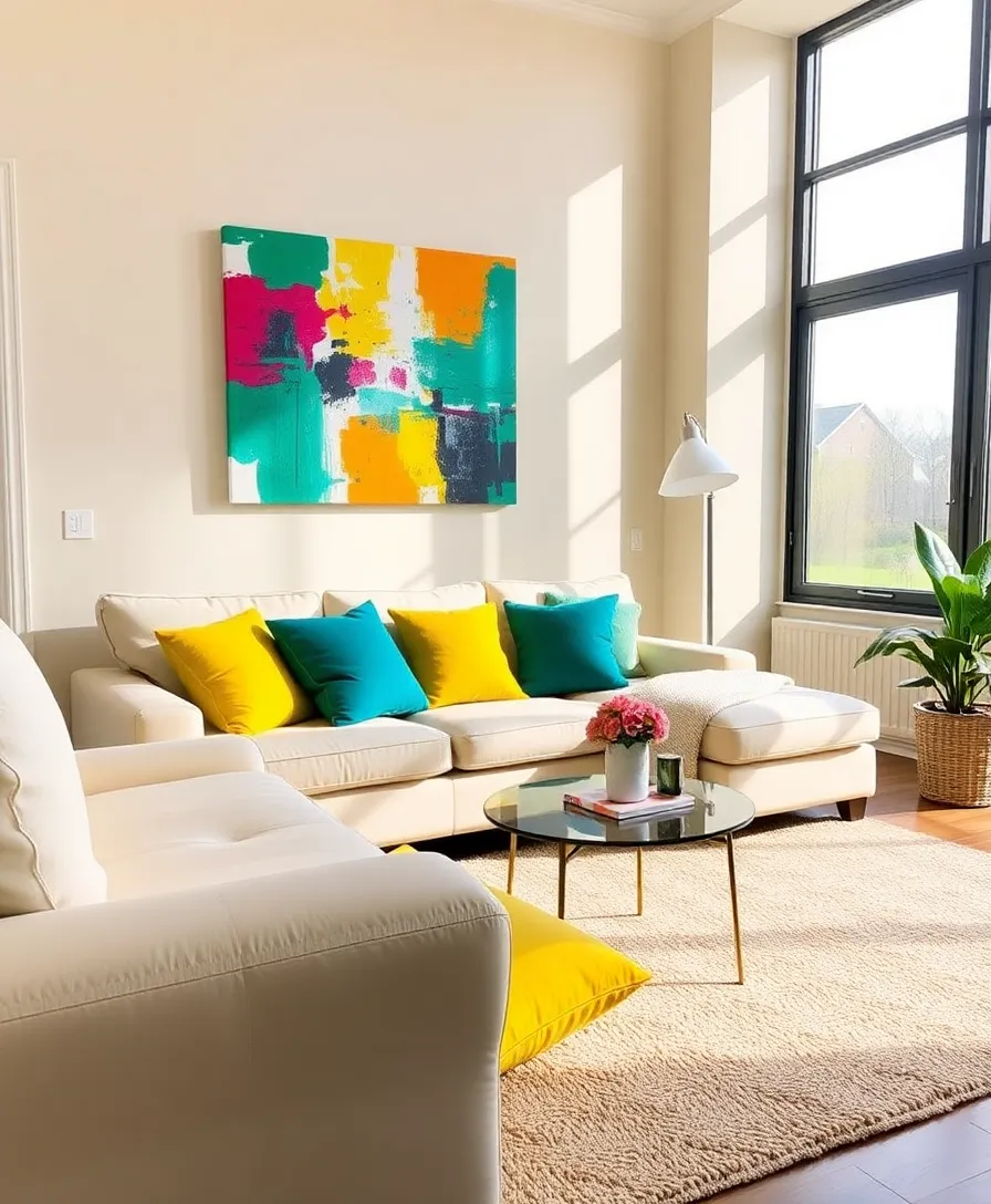 21 Cosy Living Room Ideas in Warm Colours That Will Melt Your Heart! 12 21 Cosy Living Room Ideas in Warm Colours That Will Melt Your Heart! - 8. Warm Neutrals with a Pop of Colour