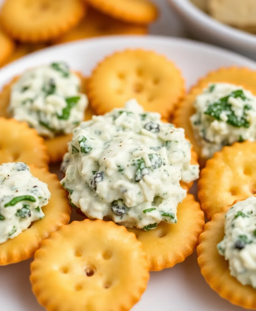 21 Ritz Cracker Snacks You Can’t Resist (Your Guests Will Be Begging for More!) 5 21 Ritz Cracker Snacks You Can’t Resist (Your Guests Will Be Begging for More!) - 2. Creamy Spinach Artichoke Dip Crackers