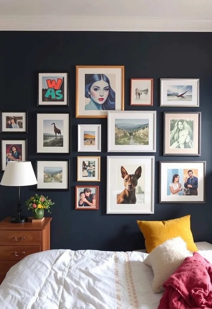 21 Moody Eclectic Bedroom Ideas That Will Transform Your Space into a Cozy Sanctuary! 8 21 Moody Eclectic Bedroom Ideas That Will Transform Your Space into a Cozy Sanctuary! - 5. Eclectic Wall Art Gallery
