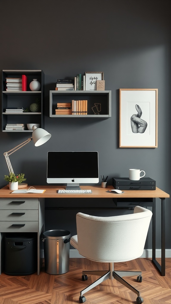 9 Stunning Desk Inspo Ideas For Your Home Office 9 Stylish home office with functional storage solutions, including shelves and desk.