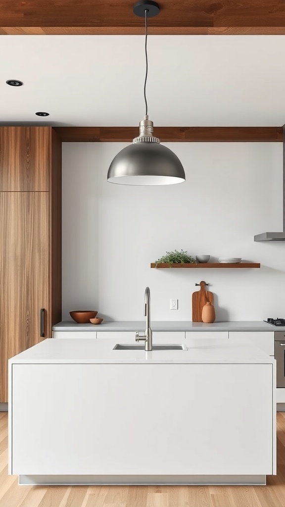 15 Pendant Lighting Over Kitchen Island Ideas For A Stylish Glow 8 Industrial metal pendant light hanging over a modern kitchen island.