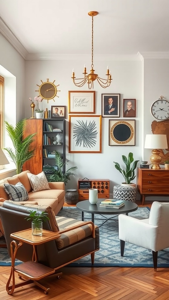 11 Transitional Interior Design Style Ideas For A Balanced Look 7 A stylish living room featuring a mix of modern and vintage furniture and decor.