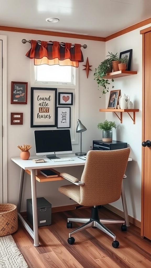 19 Singlewide Mobile Home Ideas For A Cozy & Chic Upgrade 11 A cozy home office setup featuring a desk, computer, and decorative elements.