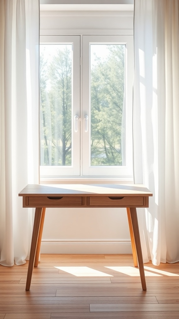 19 Creative Desk In Front Of Window Ideas For Natural Light 3 A light-colored desk positioned in front of a window, allowing natural light to fill the space.