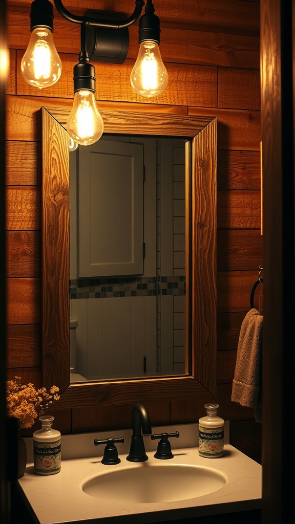 15 Bathroom Vanity Lighting Over Mirror Ideas For A Perfect Setup 5 Vintage Edison bulb fixtures illuminate a bathroom mirror above a sink.