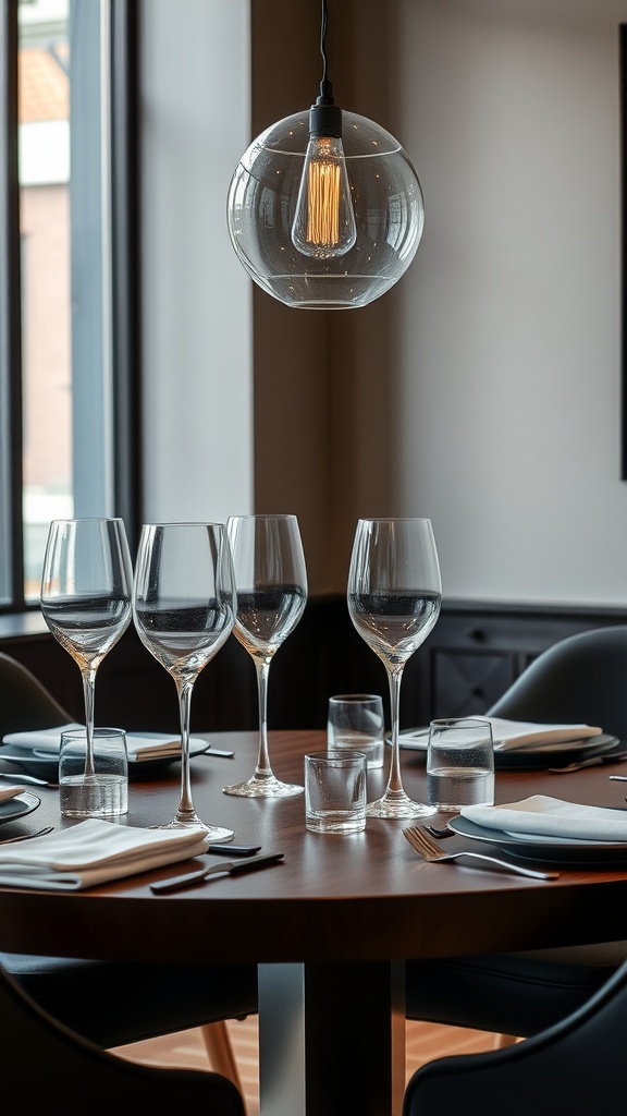 13 Modern Dining Table Decor Ideas For A Stylish And Inviting Look 7 A modern dining table set with elegant glassware and stylish decor.