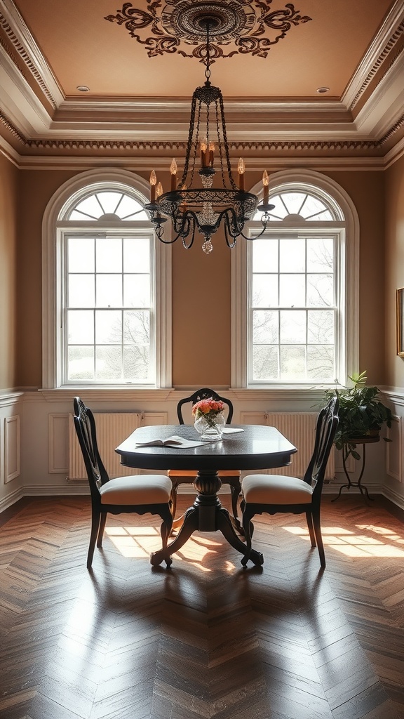 13 Wall Paneling Ideas For A Stylish Home Upgrade 12 A dining area featuring classic wainscoting with a chandelier and large windows.