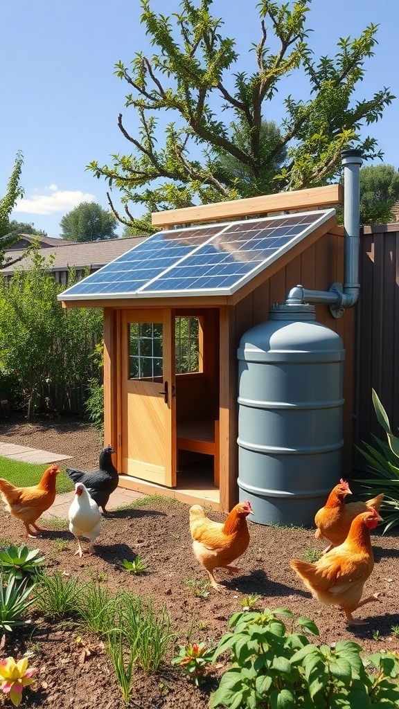 13 Chicken House Ideas For A Stylish And Functional Coop 3 Eco-friendly chicken coop with solar panels and chickens in the yard.