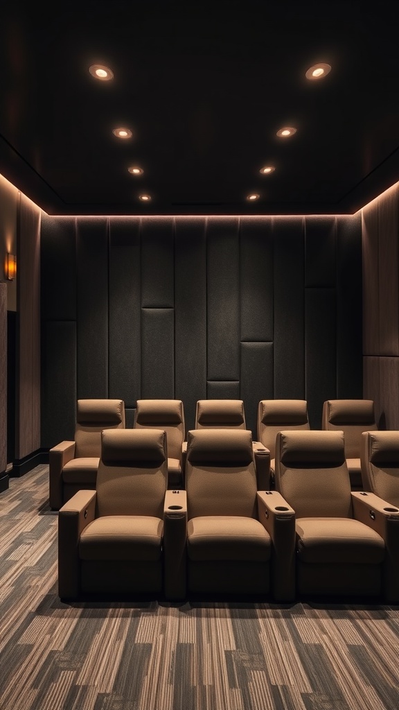 13 Wall Paneling Ideas For A Stylish Home Upgrade 8 A cozy home theater with fabric-wrapped acoustic panels and comfortable seating.