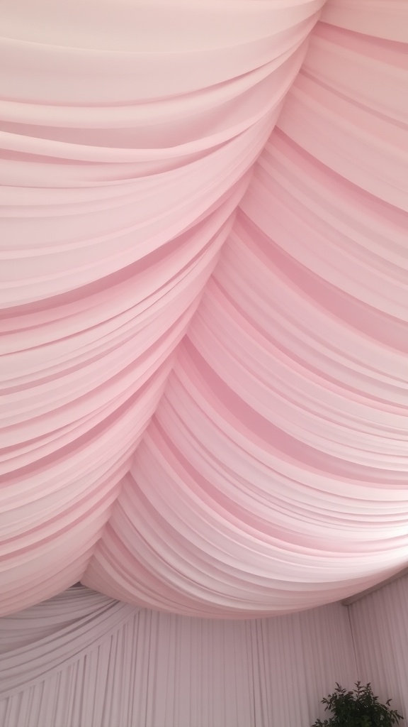 13 Stunning Cheap Ceiling Ideas DIY You’Ll Love 6 A beautifully draped pink fabric ceiling creating a soft and elegant look.