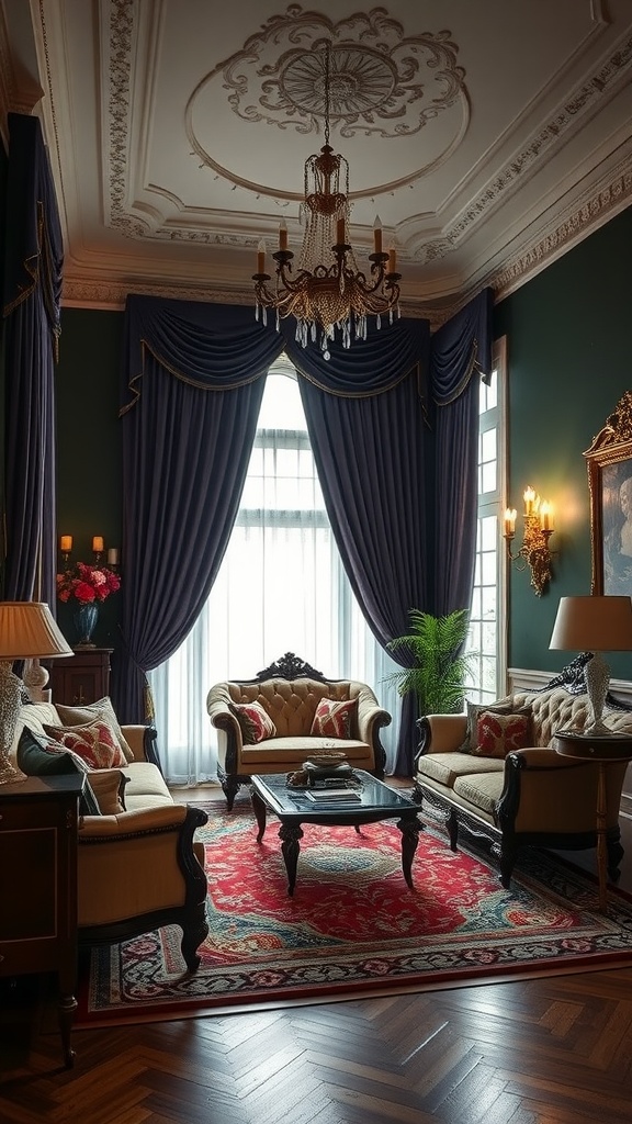 13 Beautiful Victorian House Interiors Ideas To Inspire You 4 Elegant Victorian living room with velvet drapes and antique furniture