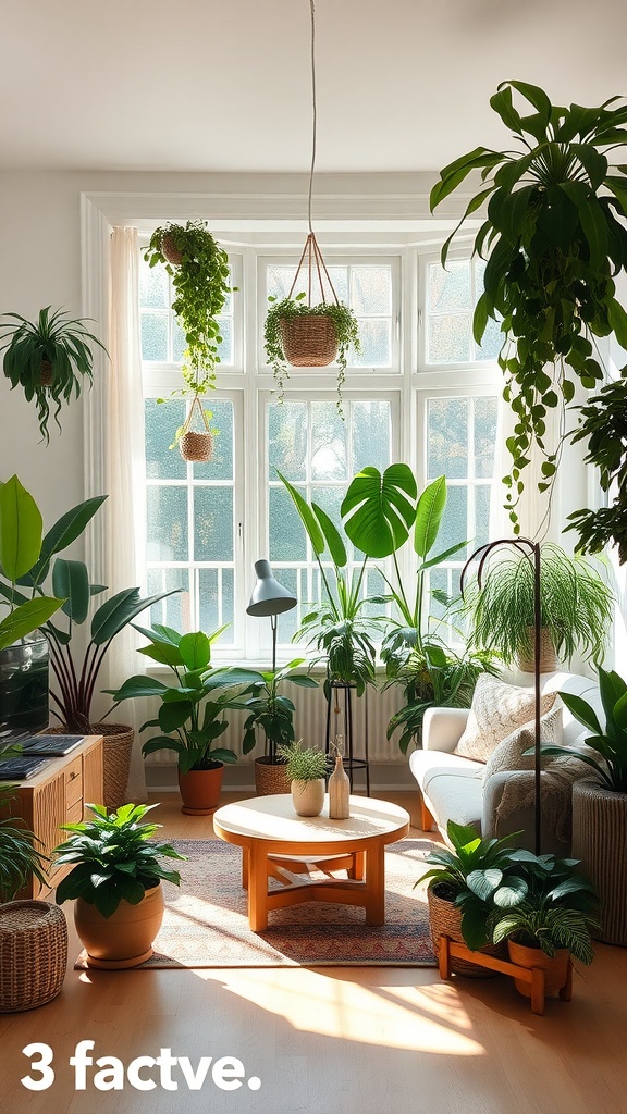 9 Living Room Inspirations For A Cozy & Stylish Space 12 Cozy living room filled with various indoor plants and natural light