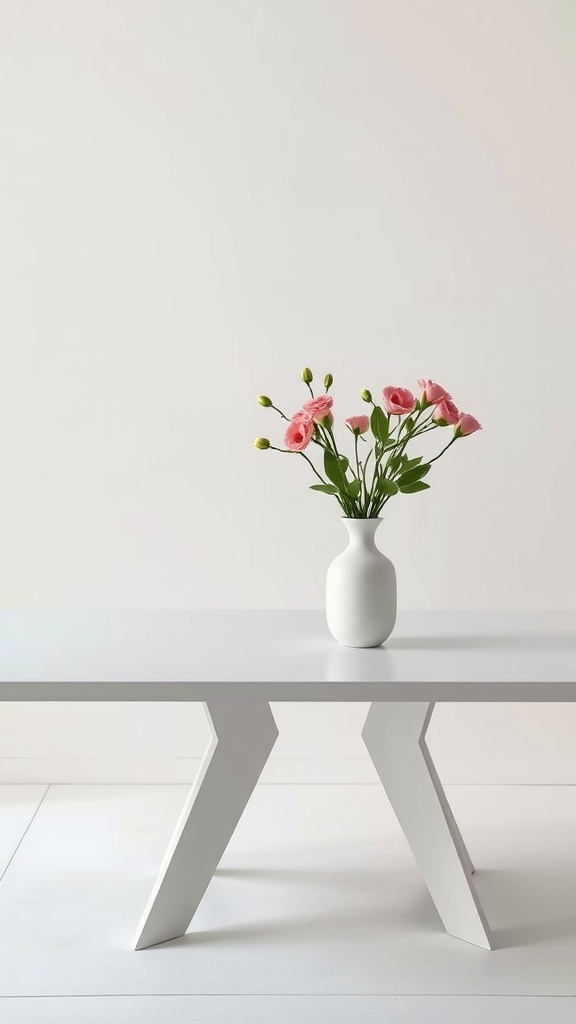 13 Modern Dining Table Decor Ideas For A Stylish And Inviting Look 3 Minimalist dining table with a fresh flower centerpiece in a white vase.