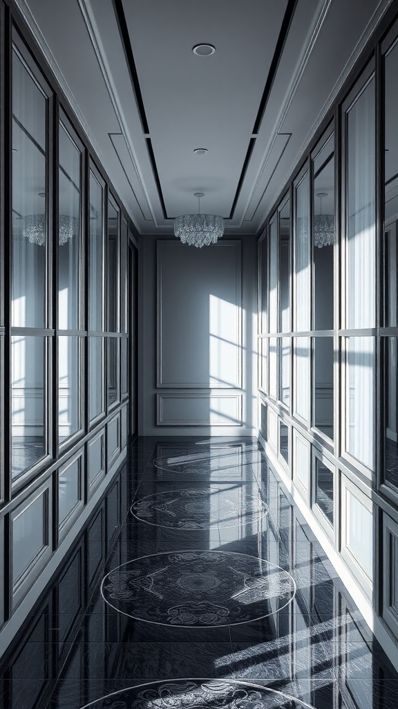13 Wall Paneling Ideas For A Stylish Home Upgrade 9 A stylish hallway featuring mirror panels that create a spacious illusion.