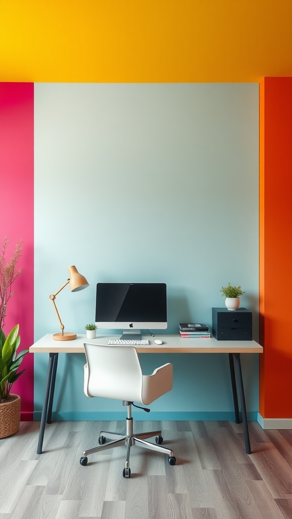13 Wall Paneling Ideas For A Stylish Home Upgrade 15 A modern workspace with colorful painted paneling and a desk