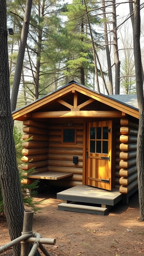 13 Modern Outdoor Sauna Ideas Backyard 9 A cozy rustic log cabin sauna surrounded by tall trees.