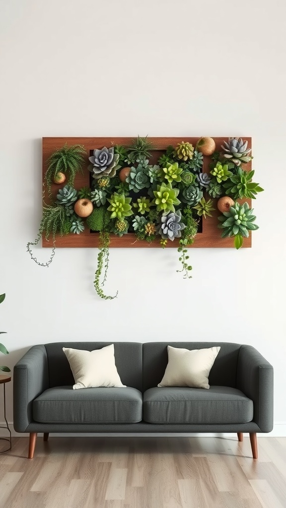 11 Decorate Wall Behind Couch Ideas 4 Vertical garden of succulents above a modern couch