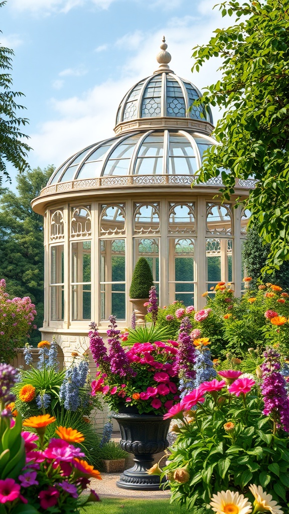 13 Gorgeous Green House Ideas To Grow Your Own Garden 5 Victorian-style glasshouse surrounded by colorful flowers and plants